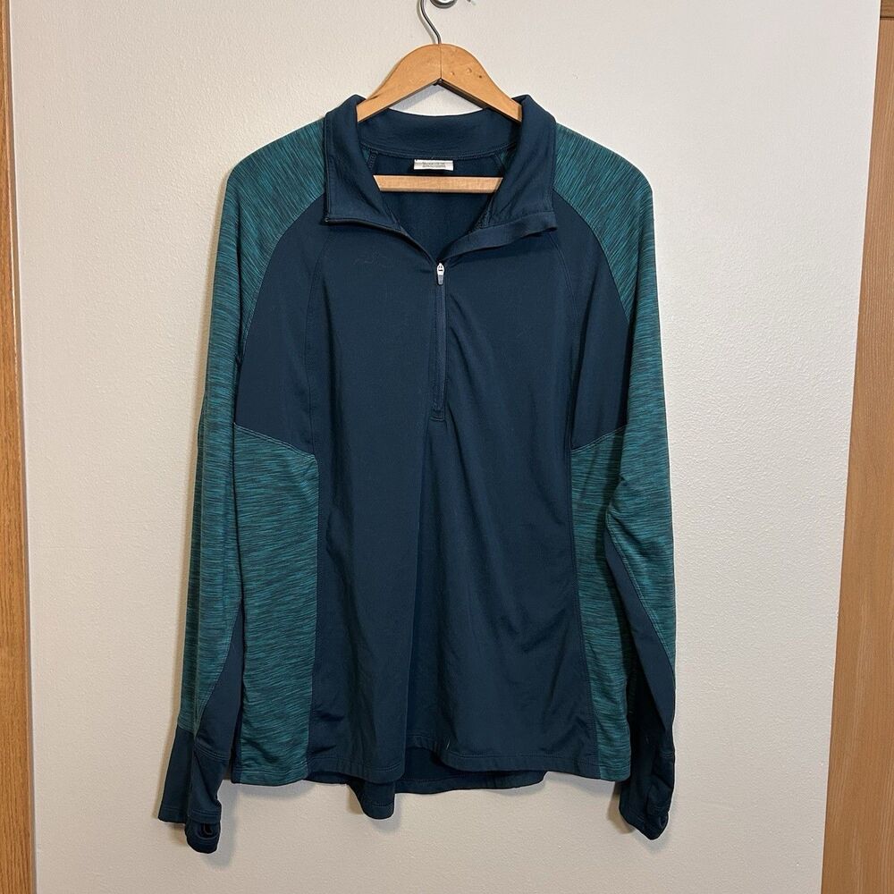 DANSKIN NOW Semi-Fitted L/S Activewear Shirt 1/4 Zip 2 Tone Teal Sz XL